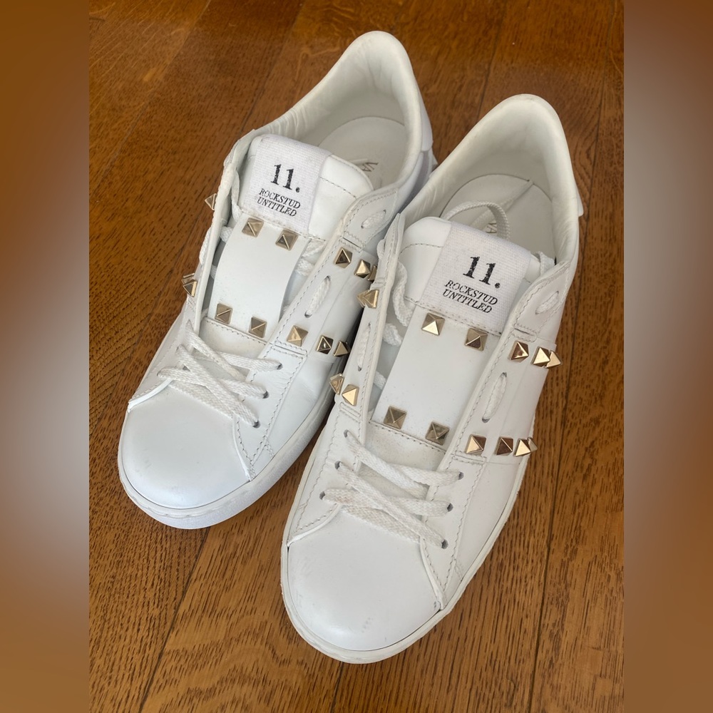Valentino Garavani White Sneakers with Gold Accents-Authentic